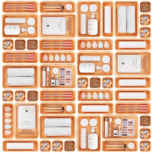A-LUGEI【𝟰𝟲𝗣𝗖𝗦】【5 Size】Tool Box Organizer Tray Divider Set, 【Orange】 Desk Drawer Organizer,Garage Organization and Storage Toolbox Accessories Rolling Tool Chest Cart Cabinet WorkBench Part - color: Orange, size: 5 Size