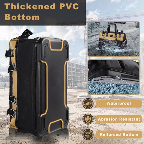 17 IN Large Tool Bag For Men Heavy Duty, Drill Bag Tool Bag Organizer, Wide Mouth Waterproof Hard Bottom Multiple Pockets Tool Tote, Tool Caddy, Maintenance - size: 17 Inch