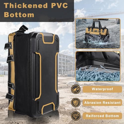 20 IN Large Tool Bag For Men Heavy Duty, Drill Bag Tool Bag Organizer, Wide Mouth Waterproof Hard Bottom Multiple Pockets Tool Tote, Tool Caddy, Maintenance - size: 20 Inch