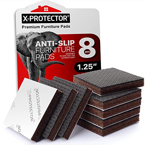 Non Slip Furniture Pads 8 pcs 1 1/4" X-Protector - Premium Furniture Grippers! Self-Adhesive Rubber Feet Furniture Feet - Ideal Non Skid Furniture Pad Floor Protectors - Keep Furniture in Place! - size: 8 Square 1.25"