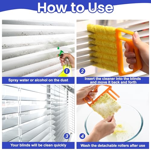 Blind Cleaner Duster Tool - 4 Pcs 7 Fingers Anti-Shedding Window Blind Cleaner Tool and 4 Pcs Air Vent Cleaner, with High-Density Microfiber Fleece and Ergonomic Handle, Detachable and Washable