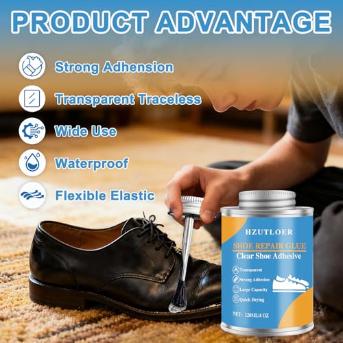 4OZ Shoe Repair Glue with Brush Applicator,Waterproof Strong Clear Shoe Adhesive for Boots, Sneakers,Heels,Leather & Rubber