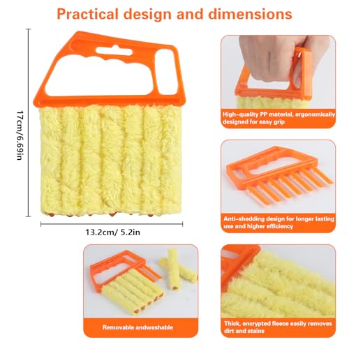 4Pcs Window Venetian Blind Cleaner Duster Tool,Feather Blind Duster for Cleaning,Washable 7 Finger Dusters Brush Dusting Cleaner Tool for Window Shutters Air Conditioner Vinyl Wood Blinds + 4 Cover - color: 4pcs - Orange
