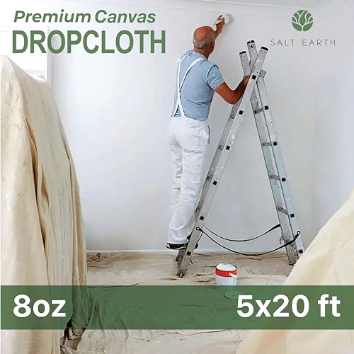 Salt Earth Canvas Drop Cloth 1Pc, Reusable Paint Drop Cloth, 100% Recycled Cotton Canvas Tarp Cover for Painter, Furniture, Floor Protection, All Purpose Painters Dropcloth for Christmas DIY (5x20FT) - size: Pack of 1 - 5x20
