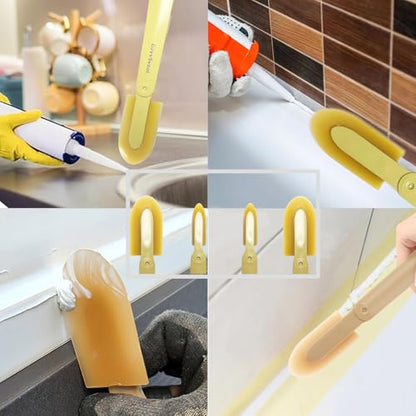 Extended Reach Grout Caulking Tool, 4pcs Rubber Caulk Finishing Tool with Ergonomic Grip for Bathroom, Kitchen Tile Gaps and Hard-to-Reach Areas - size: 4pcs
