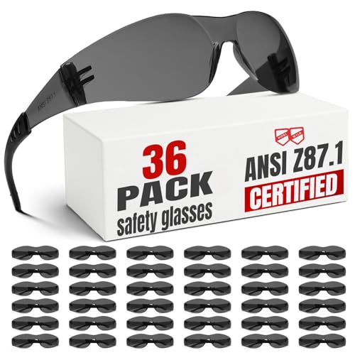 ANSI Z87.1 Tinted Safety Glasses Bulk 36 pack, Safety Sunglasses for men and women, Scratch & Impact Resistant UV protection sunglasses for Construction, Outdoor Sports & Work - color: 36pcs-grey