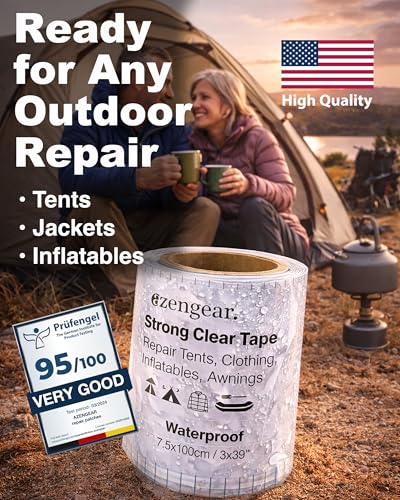 aZengear Clear Tenacious Waterproof Tape, TPU Patch Repair Kit for Tents, Jackets, Inflatables - Fix Rips in PVC, Furniture, Awnings, RV, Shoes