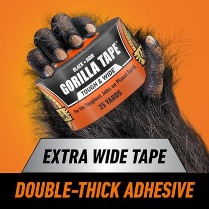 Gorilla Tape Tough & Wide, Black Tape, 2.88" x 25 yd (Pack of 1) - Heavy Duty and Weather Resistant for Indoor or Outdoor