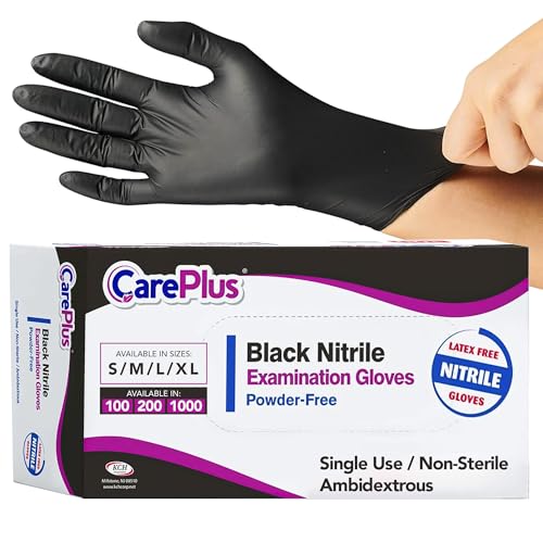 CARE PLUS Nitrile Gloves for Medical Use - Powder & Latex-Free - Black/Blue - S, M, L, XL - 100, 200, 1000 - color: Black, size: Small