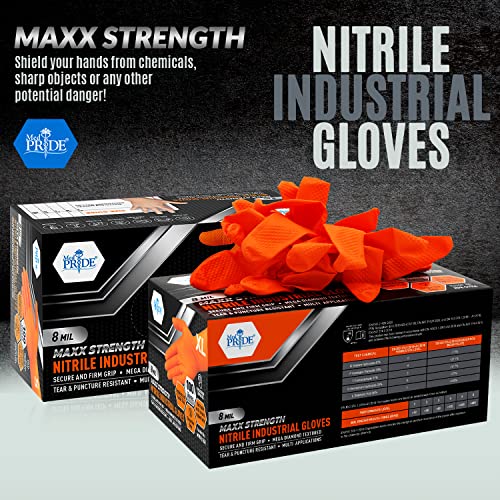 MED PRIDE Maxx Strength Nitrile Industrial Orange Gloves, 8 Mil Thick - Diamond Texture Disposable Heavy-Duty, Tear-Resistant - size: XX-Large