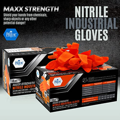 MED PRIDE Maxx Strength Nitrile Industrial Orange Gloves, 8 Mil Thick - Diamond Texture Disposable Heavy-Duty, Tear-Resistant - size: Medium