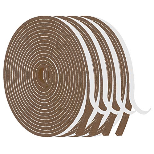 Foam Weather Stripping-4 Rolls, 1/2 Inch Wide X 1/8 Inch Thick Total 52 Feet Long, Brown Foam Insulation Soundproofing Sealing Tape for Doors and Windows(13 ft x 4 Rolls)