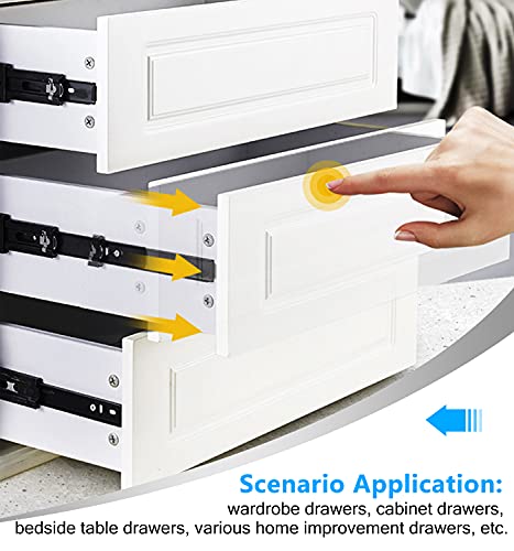 YENUO Push to Open Drawer Slides Full Extension Rail 12 14 16 18 20 22 24 inch handleless Side Mount Dresser Cabinet Bracket Replacement Ball Bearing Tracks kit Guide Runner 100 lb 1 Pair - color: Black-Push Open, size: 12 Inch