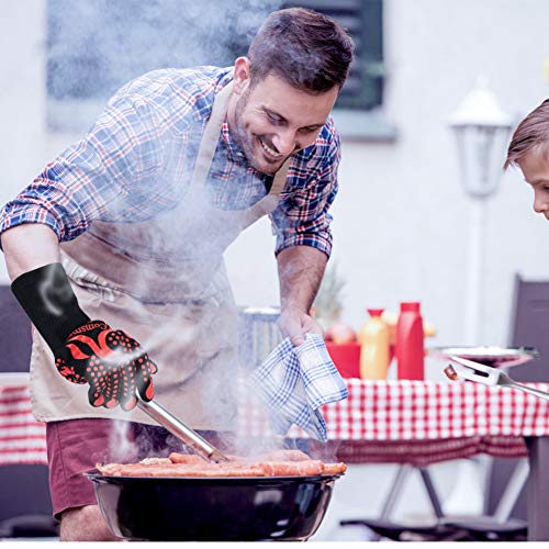 Comsmart BBQ Gloves, 1472 Degree F Heat Resistant Grilling Gloves Silicone Non-Slip Oven Gloves Long Kitchen Gloves for Barbecue, Cooking, Baking, Cutting - color: Red, size: long