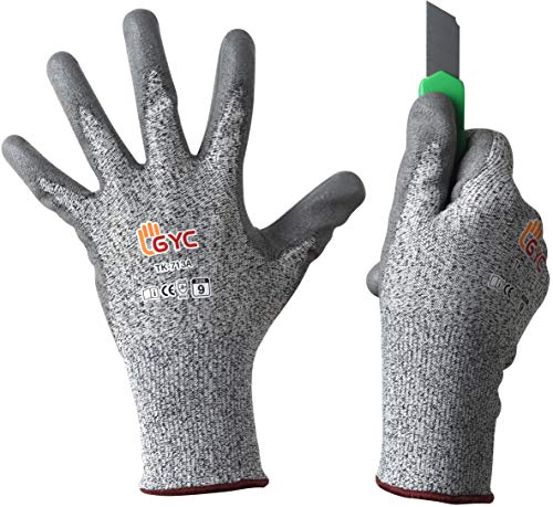 GYC Gloves, Cut Resistant Safety Work Gloves - Level 5 Cut Protection, 10 Pairs Pack - Excellent Dexterity & Breathability, Comfortable Soft PU coated (TK-713A/Size 9 - LARGE) - color: Tk-713a_9(l) 10 Pairs, size: Large