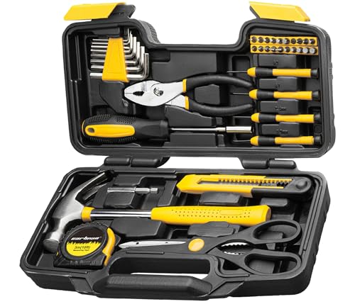 CARTMAN 39-Piece Home Tool Set Kit, Essential Household Hand Tools with Plastic Storage Case, Yellow - color: Yellow