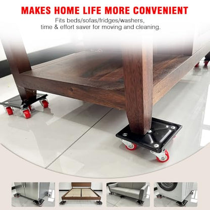 Furniture Dolly,4.1" Carbon Steel Panel Heavy Duty Dolly,with 5 360°Rotatable Rubber Universal Wheels,Non-Slip Sliders & Lifter,2000Lbs Load Capacity, Furniture Lifter for Sofa, Piano, Appliances - size: 4.1x4.1 IN