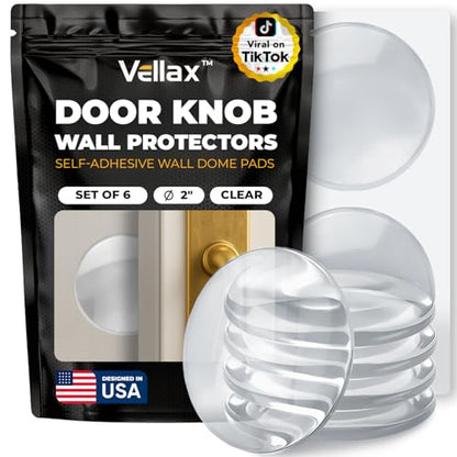 Large 2" Door Knob Wall Protectors – 6 Clear Self-Adhesive Silicone Bumper Pads in Hemispherical Shape – Noise Dampening Wall & Furniture Guards by VELLAX - style: Hemispherical Pads