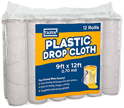 Plastic Sheeting (10' x 25') Long, 6 Mil Polyethylene Film & 12 Pack of Painters Plastic Drop Cloth 9x12 Feet.