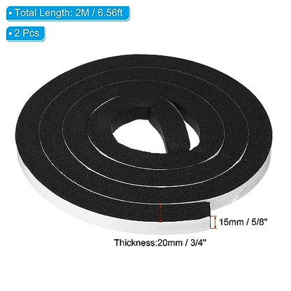 PATIKIL Foam Weather Stripping for Doors, 2 Rolls 5/8" W x 3/4" T Foam Seal Tape Adhesive Insulation Strip for Door Window Air Conditioning, Black(13 Ft Total Length in 2 Rolls) - size: 5/8" W X 3/4" T