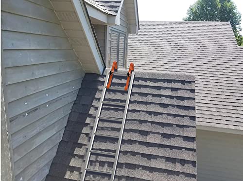 Ladder Roof Hook 2 Pack with Wheel Heavy Duty Steel Ladder Stabilizer, Roof Ridge Extension, Wheel Rubber and Rubber Grip T-Bar for Damage Prevention, for Damage Prevention