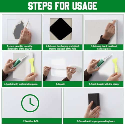 22 Pcs Drywall Repair Kit with 12x12x1/2 Drywall Repair Panel, Sheetrock Hole Patch Kit with Wall Patching Paste, Sanding Block, Putty Knives, to Fill Large Holes for Home Wall Surface Ceiling - size: 12 x12 x1/2 Inch