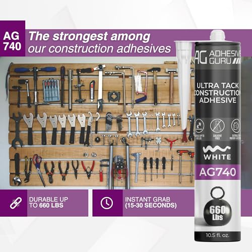 Adhesive Guru AG740 Ultra Tack Hybrid Construction Adhesive (24x10.5 fl oz), Heavy Duty Indoor Outdoor Caulk Sealant, White - 24 Pack - style: 24 Pack