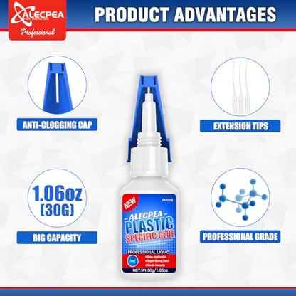 ALECPEA 30g Plastic Glue - High-Strength Acrylic & PVC Welder for Model Kits, Electronics & DIY Crafts - Instant Adhesive for ABS, PC & Hard Plastics - Quick 15s Set with 3 Precision Tips - size: 30g/1Pack, style: Plastic Glue