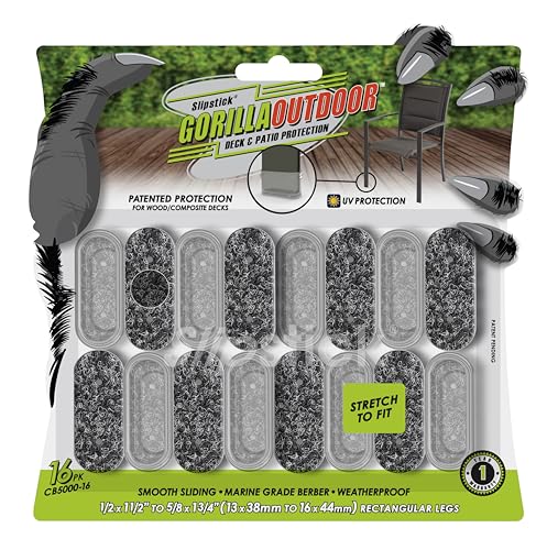 Slipstick GorillaOutdoor Berber Furniture Feet Pads with Clear Sleeve Sock (16 Pack) Weatherproof Outdoor Furniture Sliders for Medium Rectangular Legs - size: Rectangular Medium x 16