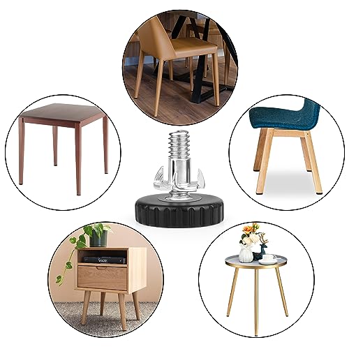 Furniture Leveling Feet 1/4-20 Screw in Threaded Furniture Levelers Adjustable Table Chair Leg Levelers Feet for Bar Stool Bed Cabinet Patio Furniture Legs,12Pack with T-Nuts