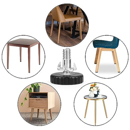 Furniture Leveling Feet 1/4-20 Screw in Threaded Furniture Levelers Adjustable Table Chair Leg Levelers Feet for Bar Stool Bed Cabinet Patio Furniture Legs,12Pack with T-Nuts