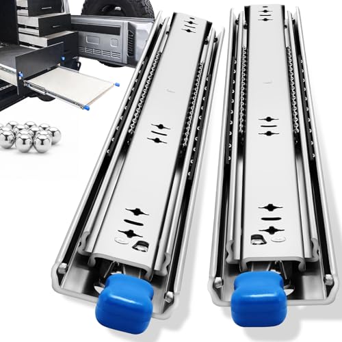YENUO Heavy Duty Locking Drawer Slides Full Extension Runners with Lock 12 14 16 18 20 22 24 26 28 30 32 34 36 38 40 Inch Side Mount Ball Bearing Rails Track Glides 250 Lbs 1 Pair(W:53mm, 16 Inch) - size: 16 Inch, style: Load:250 lb (With lock) -W:53mm