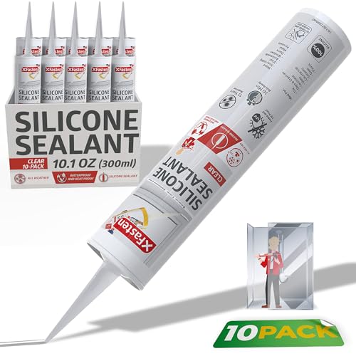 XFasten Clear Silicone Caulk Neutral Cure 10.1 oz (10-Pack) 100% Waterproof Silicone Sealant, Crack and Shrink Resistant, Low Odor, Strong Adhesion Caulking for Kitchen Bath Window Shower Outdoor Use - size: 10-Pack