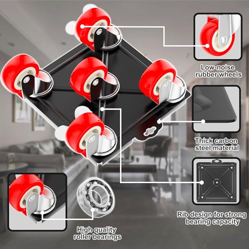 Furniture Dolly Set 5 Wheels Heavy Duty, Furniture Movers with Silent Rubber Wheels, 360° Rotation with Brake, 1400Lbs Load Capacity, Furniture Lifter for Easy Moving Large Furniture. - color: Red, size: 5.3x5.3 IN