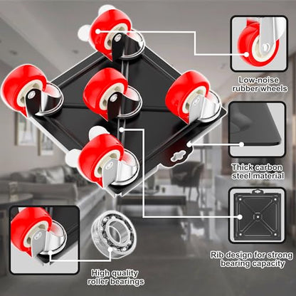 Furniture Dolly,Furniture Movers with 5 Wheels,Silent & 360° Rotating Wheels & Side Brake,2400 Lbs Capacity,Carbon Steel Panel Heavy Duty Dolly for Appliances,Sofas,Beds,Pianos - color: Red, size: 6.8x6.8 in