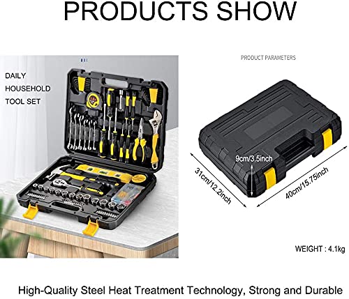 108 Piece Tool Box for Home, General Household Hardware Basic Tool Kit, Tool Set for Mechanic and Car Repair, with Storage Case