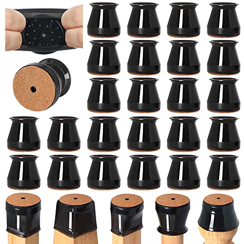 24 Pcs Chair Leg Floor Protectors for Hardwood Floors Silicone Covers to Protect Wood Tile Floors Felt Bottom Furniture Leg Caps Anti-Scratch Reduce Noise (Fit:0.9"-1.29") - color: Black-24pcs, size: Universal S