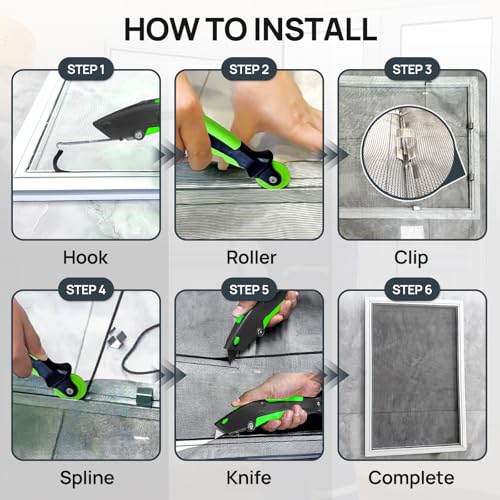 King&Charles Window Screen Door Repair/Replacement Kit, Includes Gray Screen Mesh 48"x118"+ Versatile Screen Roller Tool+50Ft Spline+8Clips, Insect Screen,Pet Proof Window Mesh Kit - color: Gray
