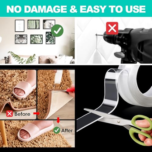 Double Sided Tape Heavy Duty,Clear 1.18 inch × 196 inch Nano Tape, Removable mounting Tape for Hanging Picture,Poster