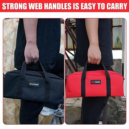MELOTOUGH Utility Rudded Tool Bag Small Canvas Tool Bag with Zipper Combo Kit-Includes 2 Medium Tool Organizer Bags for Electrician, Plumbing, Gardening, HVAC & More (14 inch,Red&Black) - color: Black & Red