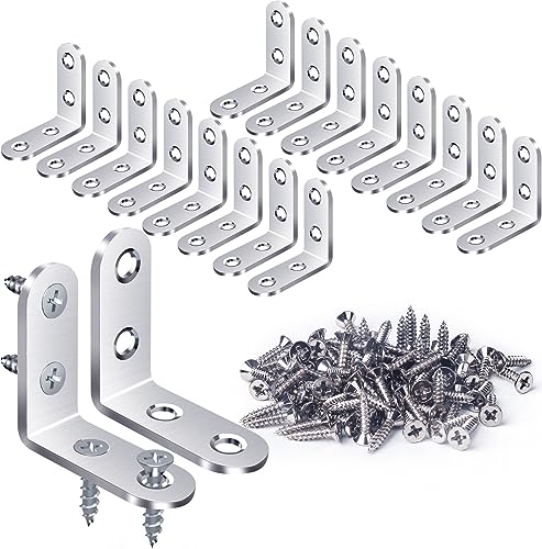 FATLODA 18PCS L Bracket & Corner Brace, Stainless Steel Right Angle Brackets for Shelves & Furniture with 72 Screws (40mmx40mm) - color: Silver, size: 40 mm