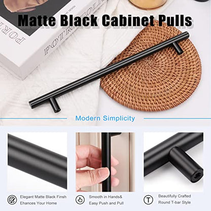 KNOBWELL 6 Pack 8-4/5" Matte Black Cabinet Pulls Stainless Steel Kitchen Cabinet Handles Drawer Pulls - color: Black, size: 8 4/5inch(224mm)