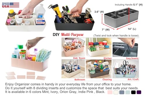 Enjoy Office Desk Storage Organizer 8 compartments Box DIY Box Remote Cosmetic Holder Pen Pencil Stationery Basket -Made In USA - color: Indie Pink