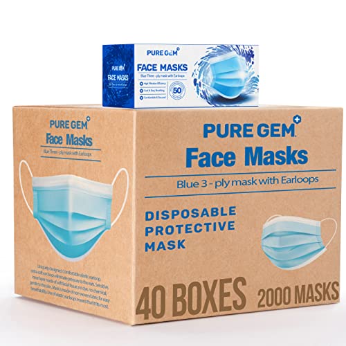3-Ply Disposable Face Masks, Soft on Skin, Pack of Blue Masks with Elastic Earloops (2000 Masks) - color: 2000 Masks