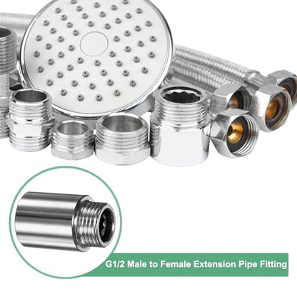 M METERXITY Shower Head Extension Arm, Stainless Steel G1/2 Male to Female Extension Pipe Fitting Adapter with PTFE Thread Seal Tape for Shower/Faucet, Pipe Plumbing Coupler 1.57"/40mm 2-Pack - size: 1.6"/40mm