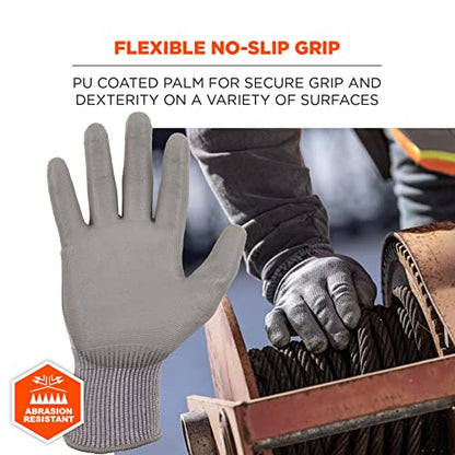 Ergodyne ProFlex 7024 Cut Resistant Work Gloves, ANSI A2, PU Coated Palms for Flexible No Slip Grip, Abrasion Resistant, 13g, Touchscreen Capable, Gray, Large - size: Large