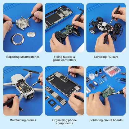 Silicone Soldering Mat, 13.8" x 23.7" Heat Resistant Workbench Pad for Soldering Station, 932°F Non-Magnetic Repair Mat with 111 Grid Cells and Anti-Static Wrist Strap for Electronics