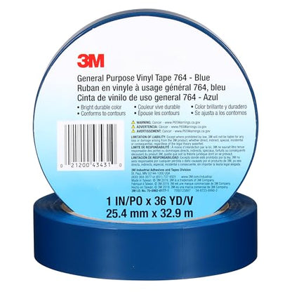 3M™ General Purpose Vinyl Tape 764, Blue, 1 in x 36 yd, 5 mil - color: Blue, size: 1 in X 36 Yd