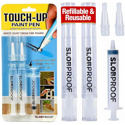 Slobproof Refillable Touch-Up Paint Pen, Mess-Free, Reusable Wall Paint Repair Tool, Precise Application, DIY Home Improvement, Furniture, Arts and Crafts, Patented Design, Easy Storage, Pack of 2 - size: 2 Count (Pack of 1)