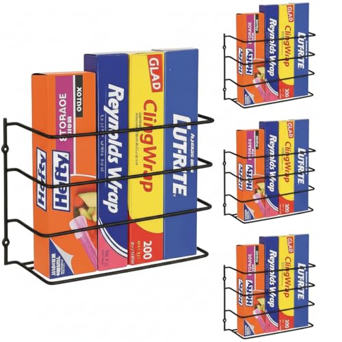 Evelots Kitchen Wrap Organizer - 4 Pack - Hold up to 4 Plastic, Foil, Paper, Wax - Cabinet Door, Wall Rack Basket - Sandwich, Freezer, Food Bag Storage - Laundry Supplies - Black - color: Black, size: 4 Pack